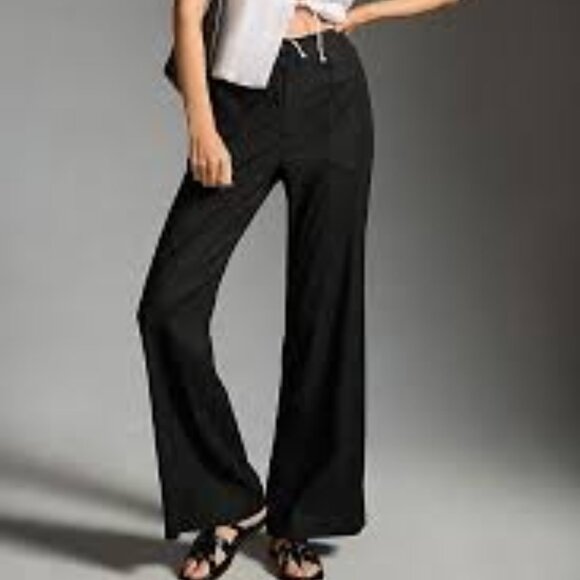 Maeve by Anthropologie Naomi classic wide leg flare black woman's pants size 8 - Picture 1 of 9